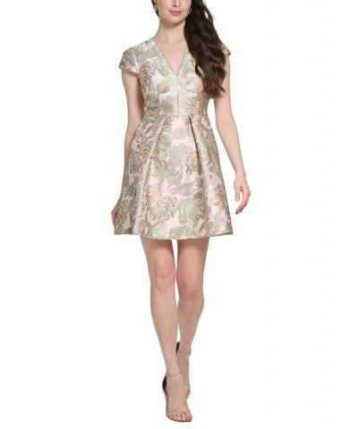 Petite Metallic Jacquard V-Neck Dress Bsh $65.86 Dresses