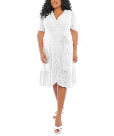 Plus Size Eyelet Wrap Dress Ivory/Cream $39.27 Dresses