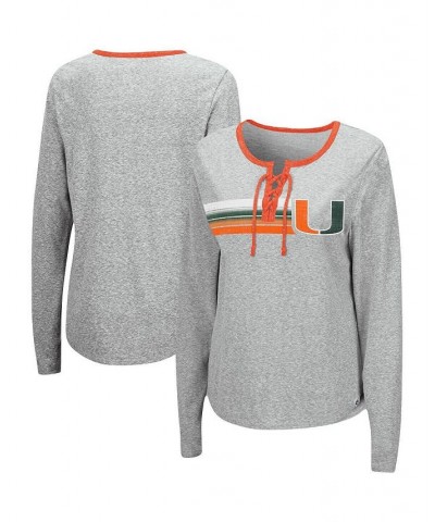 Women's Heathered Gray Miami Hurricanes Sundial Tri-Blend Long Sleeve Lace-Up T-shirt Heathered Gray $22.00 Tops