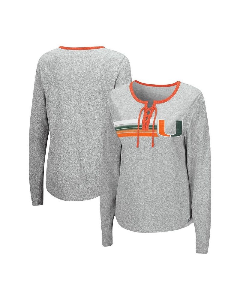 Women's Heathered Gray Miami Hurricanes Sundial Tri-Blend Long Sleeve Lace-Up T-shirt Heathered Gray $22.00 Tops