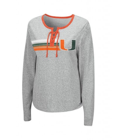 Women's Heathered Gray Miami Hurricanes Sundial Tri-Blend Long Sleeve Lace-Up T-shirt Heathered Gray $22.00 Tops