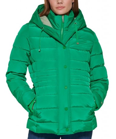 Women's Knit Hooded Puffer Coat Green $75.20 Coats