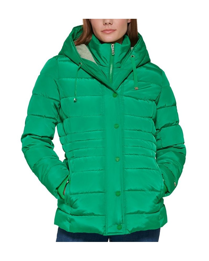 Women's Knit Hooded Puffer Coat Green $75.20 Coats