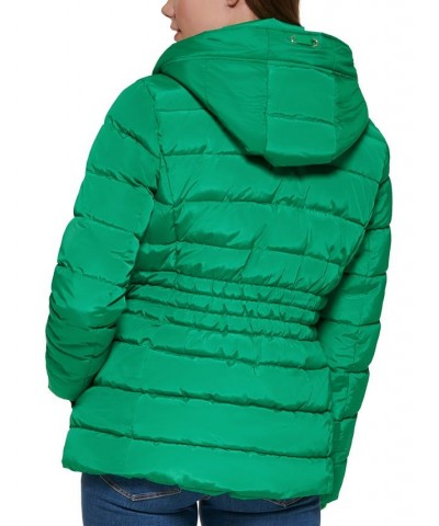 Women's Knit Hooded Puffer Coat Green $75.20 Coats