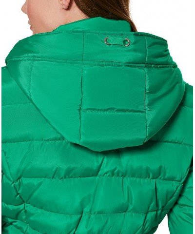 Women's Knit Hooded Puffer Coat Green $75.20 Coats