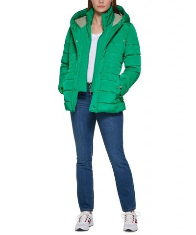 Women's Knit Hooded Puffer Coat Green $75.20 Coats