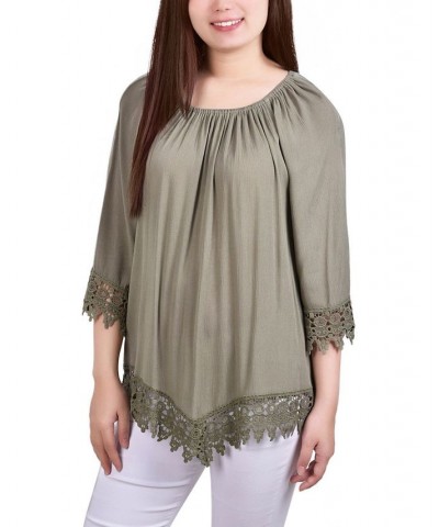 Petite Size 3/4 Sleeve Peasant Blouse Green $14.72 Tops