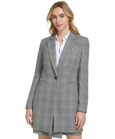 Women's Glen Plaid One Button Topper Jacket Black Multi $34.78 Jackets