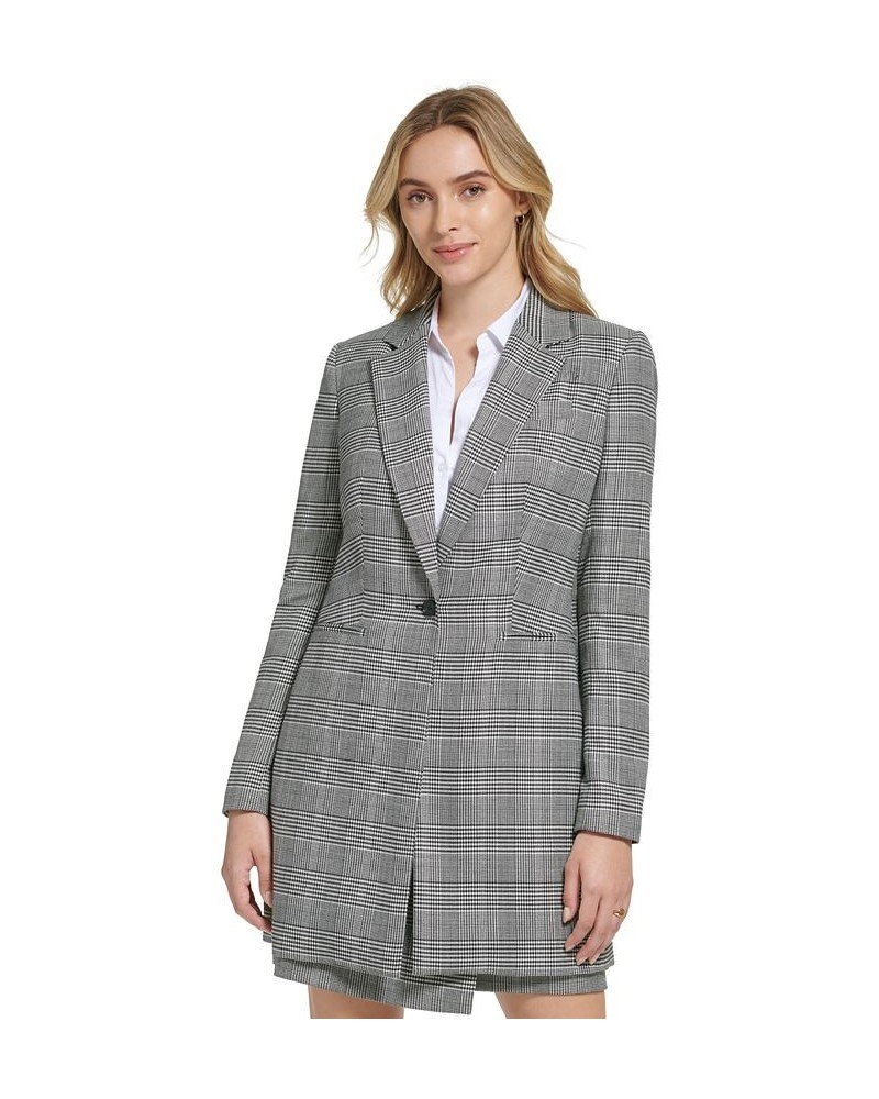 Women's Glen Plaid One Button Topper Jacket Black Multi $34.78 Jackets