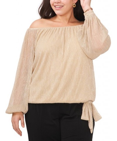 Plus Size Metallic Off-The-Shoulder Balloon Sleeve Top Gold $41.83 Tops