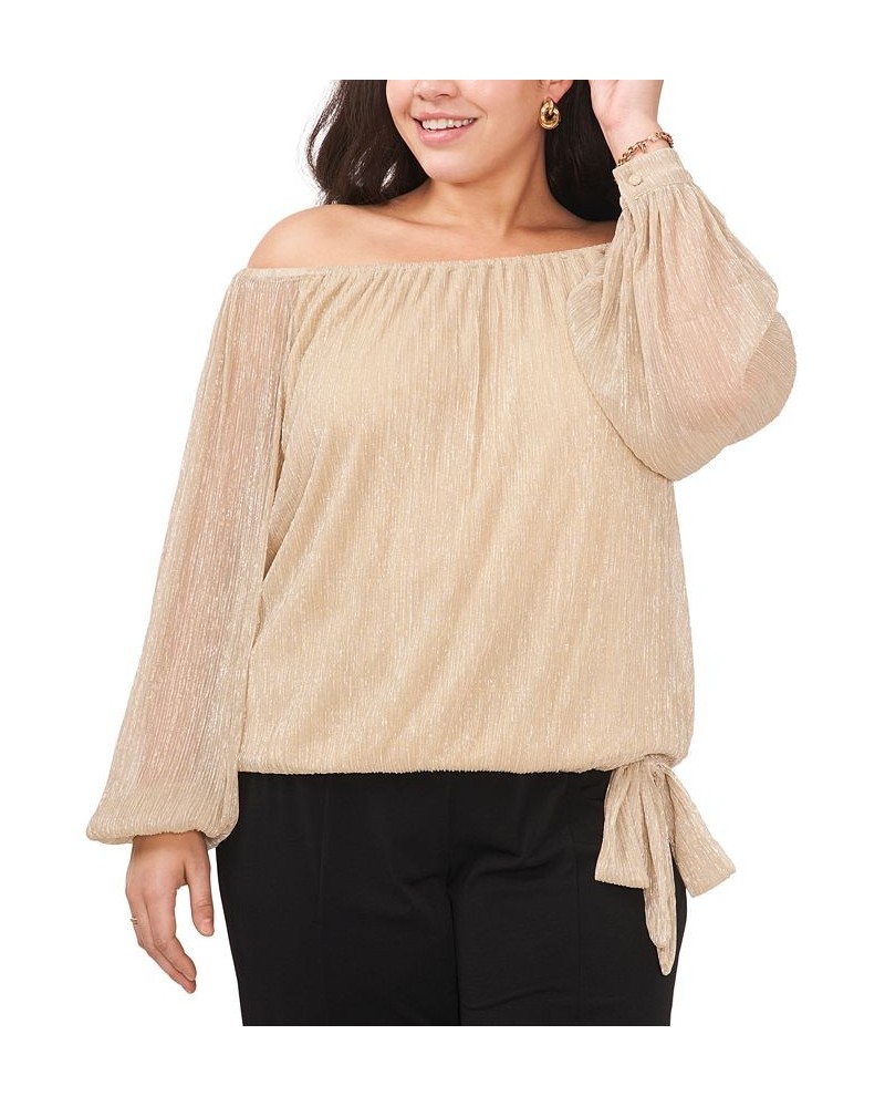 Plus Size Metallic Off-The-Shoulder Balloon Sleeve Top Gold $41.83 Tops