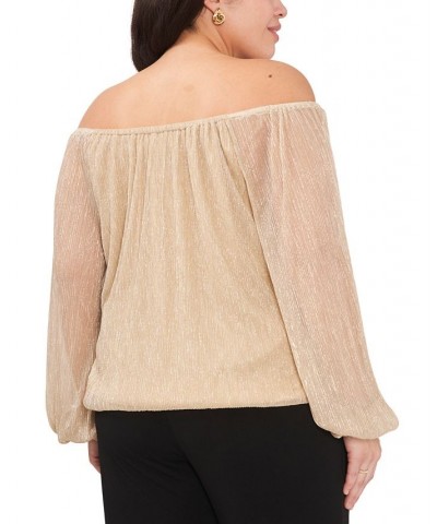 Plus Size Metallic Off-The-Shoulder Balloon Sleeve Top Gold $41.83 Tops