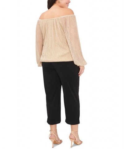 Plus Size Metallic Off-The-Shoulder Balloon Sleeve Top Gold $41.83 Tops