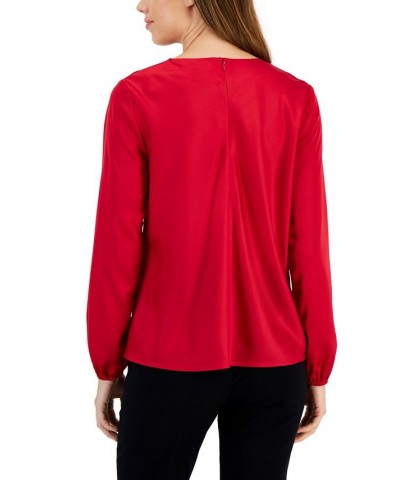 Women's Twisted Keyhole-Neck Long-Sleeve Top Fire Red $21.13 Tops