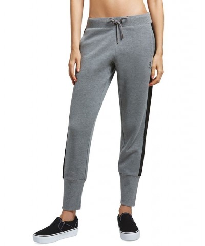 Women's Mid-Rise Sequin-Trim Logo Joggers Light Charcoal Heather $34.70 Pants