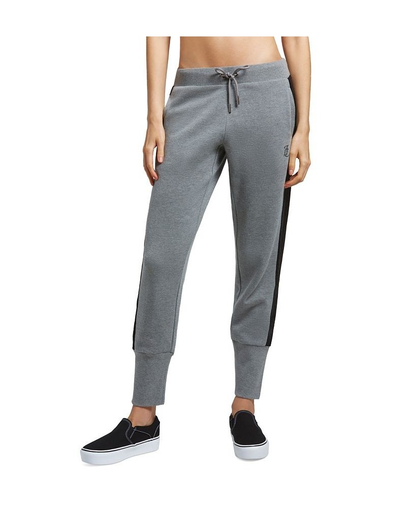 Women's Mid-Rise Sequin-Trim Logo Joggers Light Charcoal Heather $34.70 Pants