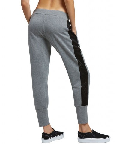 Women's Mid-Rise Sequin-Trim Logo Joggers Light Charcoal Heather $34.70 Pants