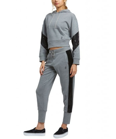 Women's Mid-Rise Sequin-Trim Logo Joggers Light Charcoal Heather $34.70 Pants