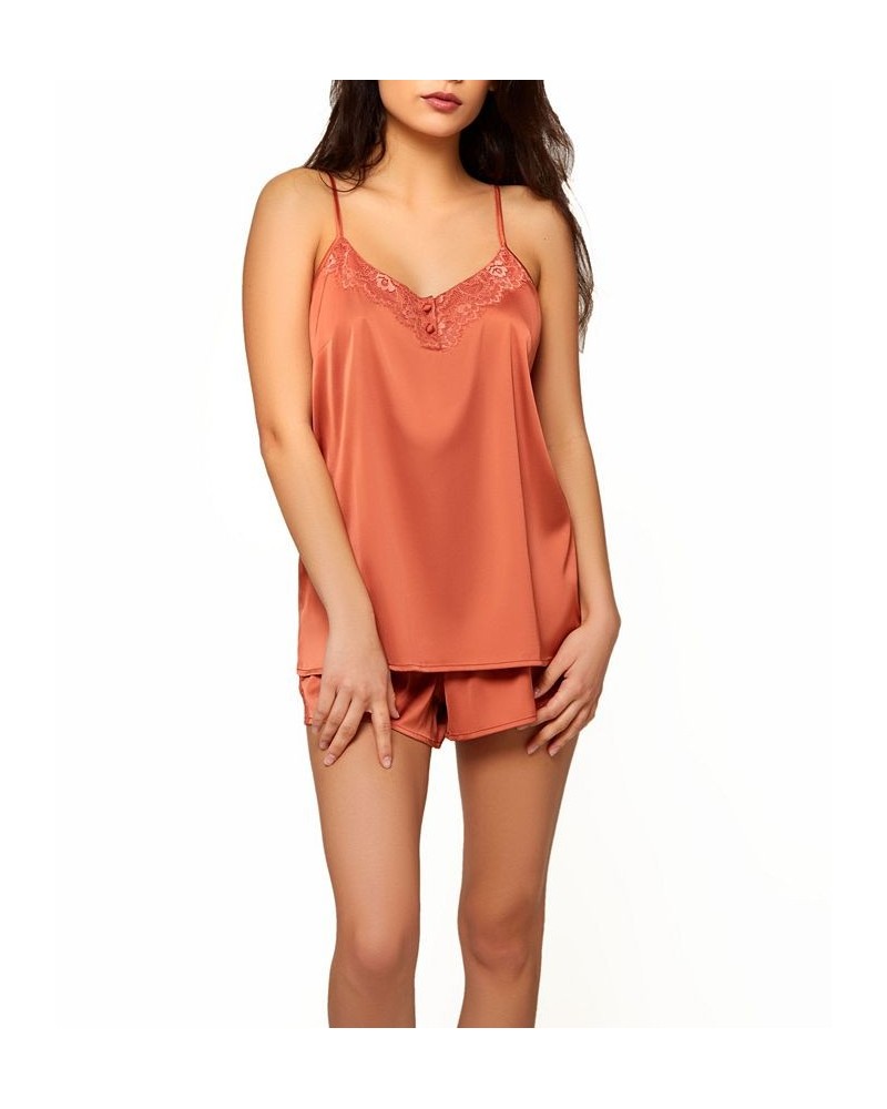 Women's Constance 2-Pieces Stretch Satin Cami and Short Lingerie Set with Lace Trim Orange $35.59 Lingerie