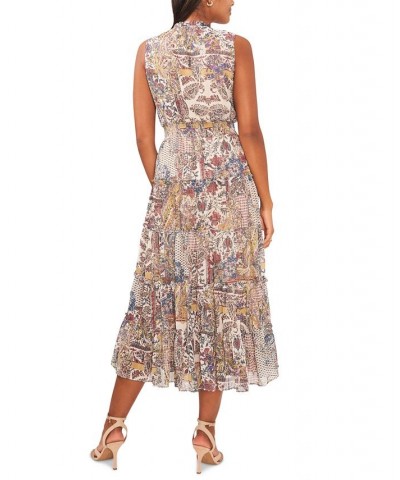 Women's Printed Smocked-Waist Tie-Neck Tiered Dress White/multi $23.60 Dresses