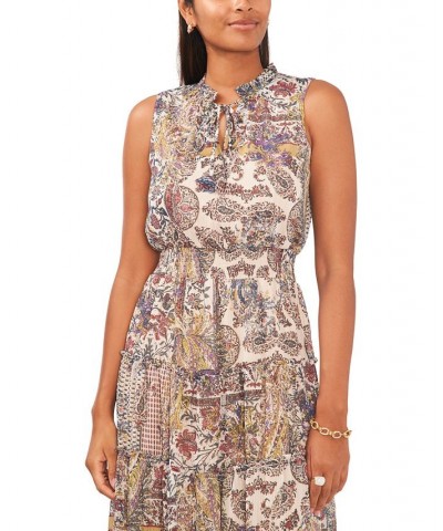 Women's Printed Smocked-Waist Tie-Neck Tiered Dress White/multi $23.60 Dresses