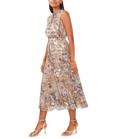 Women's Printed Smocked-Waist Tie-Neck Tiered Dress White/multi $23.60 Dresses