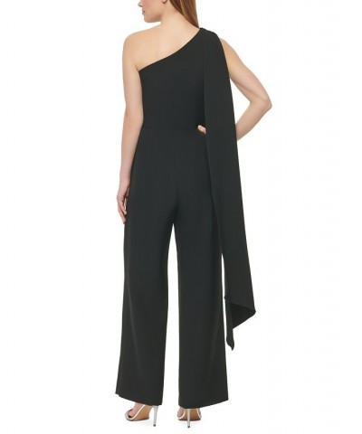 Women's Draped One-Shoulder Jumpsuit Black $89.44 Pants