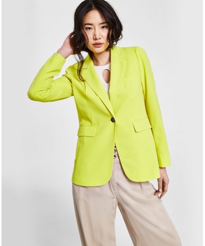 Women's Bi-Stretch Single-Button Long-Sleeve Blazer Lemon Lime $45.87 Jackets