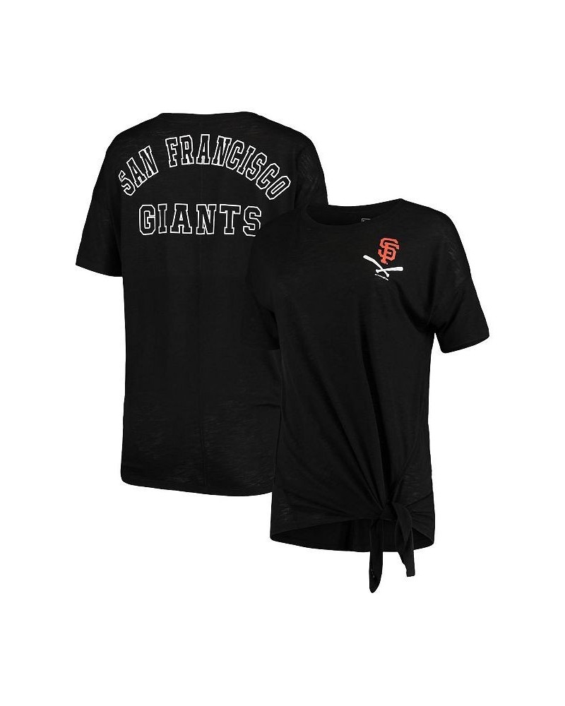 Women's Black San Francisco Giants Slub Jersey Scoop Neck Side Tie T-shirt Black $18.92 Tops