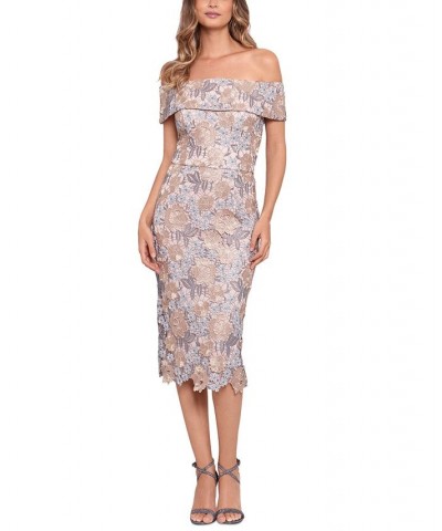 Women's Lace-Detail Off-The-Shoulder Sheath Dress Rose Gold $104.65 Dresses