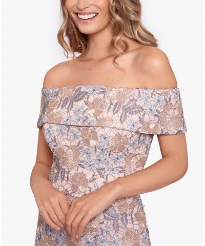 Women's Lace-Detail Off-The-Shoulder Sheath Dress Rose Gold $104.65 Dresses