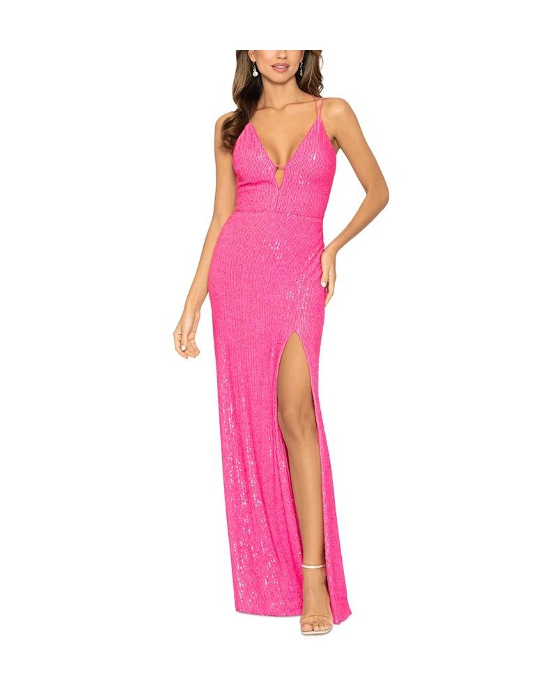 Long Sequinned Tie-Back Dress Hot Pink $95.79 Dresses
