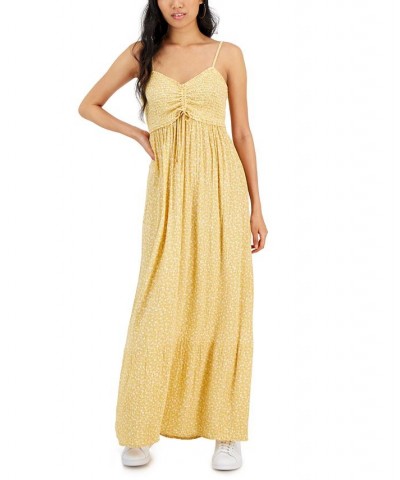 Juniors' Ruched-Front Smocked Maxi Dress Yellow $24.78 Dresses