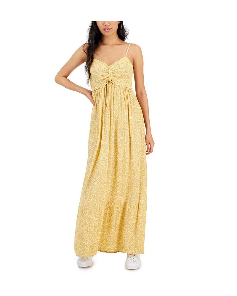 Juniors' Ruched-Front Smocked Maxi Dress Yellow $24.78 Dresses