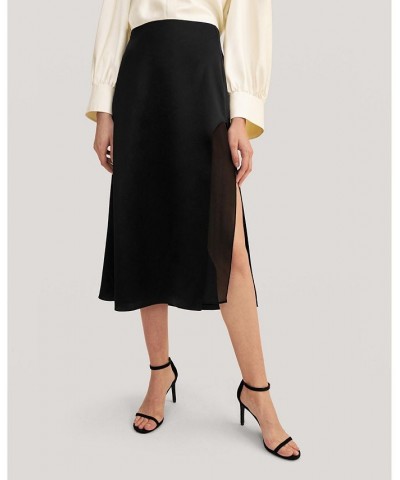 Prunus Split Silk Midi Skirt for Women Black $71.82 Skirts