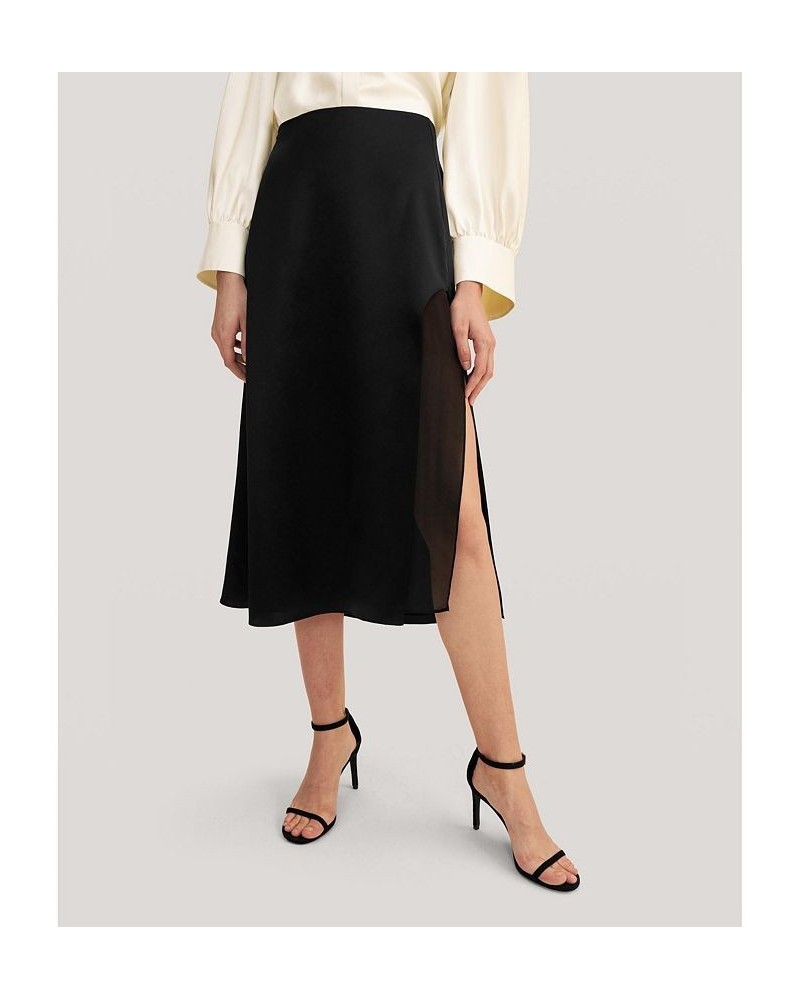 Prunus Split Silk Midi Skirt for Women Black $71.82 Skirts