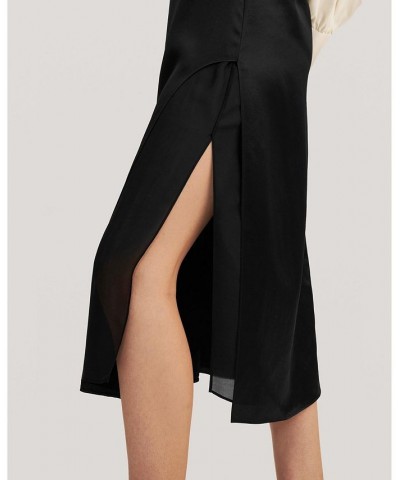 Prunus Split Silk Midi Skirt for Women Black $71.82 Skirts