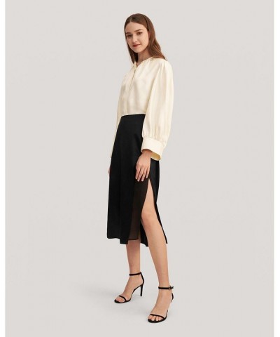 Prunus Split Silk Midi Skirt for Women Black $71.82 Skirts