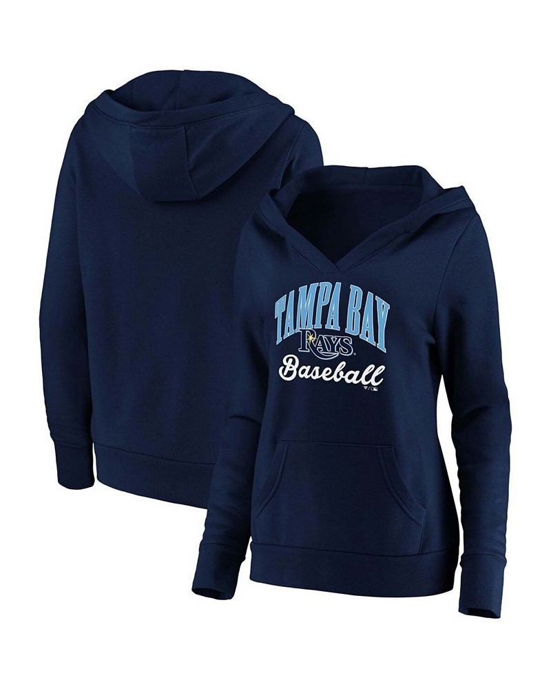 Plus Size Navy Tampa Bay Rays Victory Script Crossover Neck Pullover Hoodie Navy $43.99 Sweatshirts