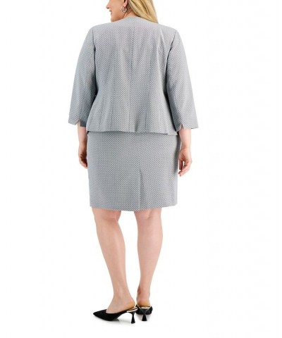 Plus Size Textured 3/4-Sleeve Pencil Skirt Suit White/Black $58.50 Suits