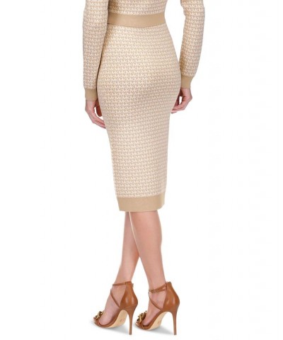 Women's Metallic Logo Sweater Pencil Skirt Tan/Beige $62.10 Skirts