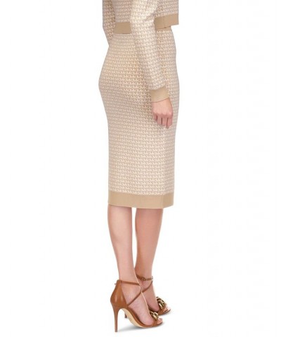 Women's Metallic Logo Sweater Pencil Skirt Tan/Beige $62.10 Skirts