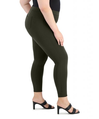 Plus Size Ponté-Knit Pull-On Pants Green $16.81 Pants