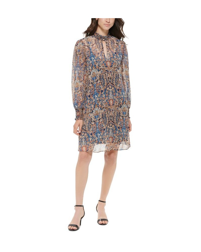 Women's Printed Mock Neck Shift Dress Sky Captain,sand $34.73 Dresses