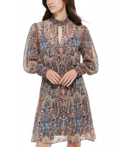 Women's Printed Mock Neck Shift Dress Sky Captain,sand $34.73 Dresses