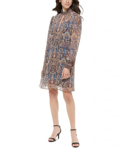 Women's Printed Mock Neck Shift Dress Sky Captain,sand $34.73 Dresses