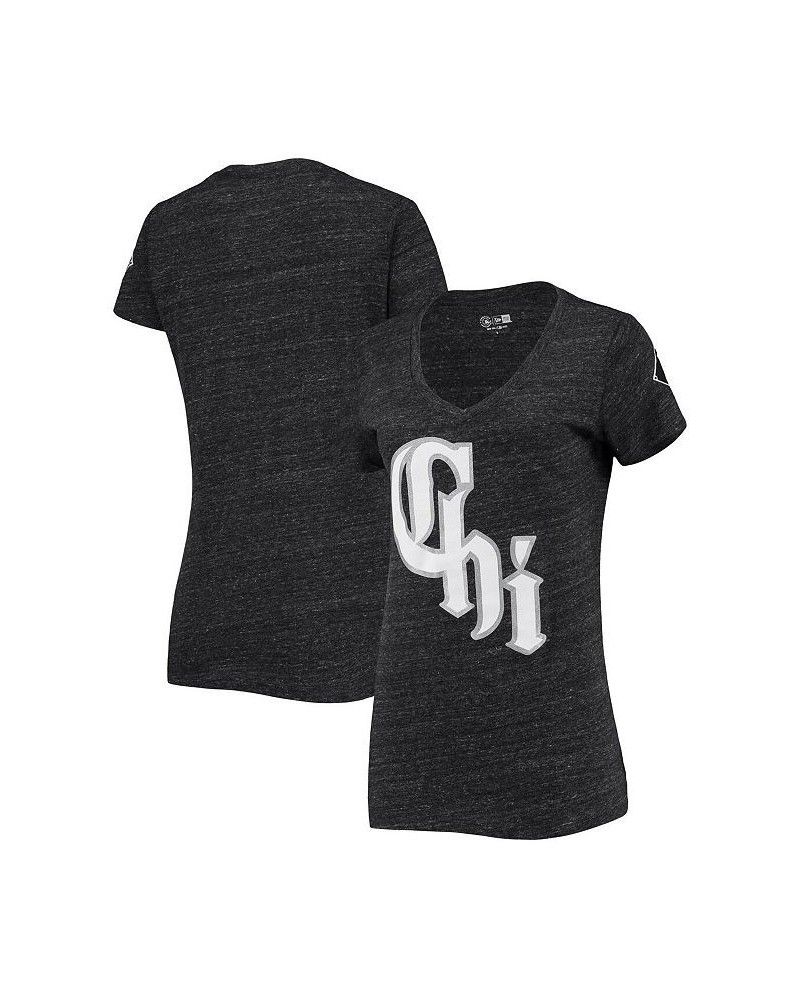 Women's Heather Black Chicago White Sox City Connect Cap Logo Tri-Blend V-Neck T-shirt Heather Black $23.84 Tops