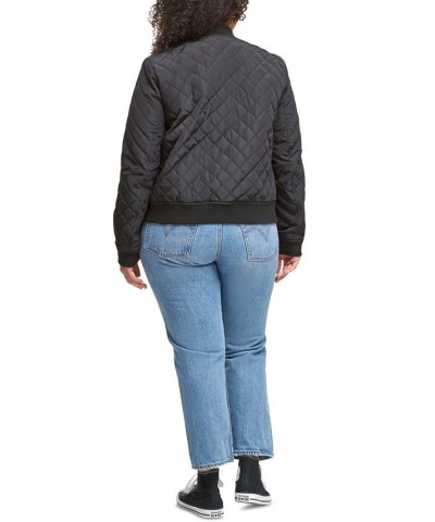 Plus Size Trendy Diamond Quilted Bomber Jacket Black $42.00 Jackets