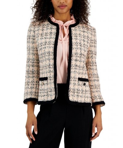 Women's Tweed Open-Front Braided-Trim Blazer Cherry Blossom Multi $43.68 Jackets