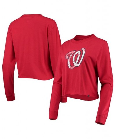 Women's Red Washington Nationals Baby Jersey Cropped Long Sleeve T-shirt Red $19.36 Tops